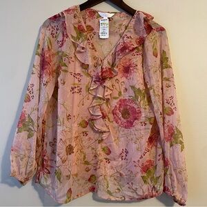 LC Lauren Conrad NWT Floral Ruffle Sheet Blouse with Camisole Women’s M Pink